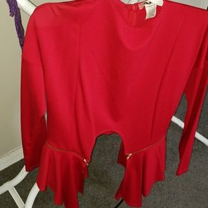 Gorgeous red peplum long sleeve shirt